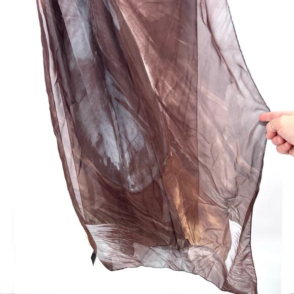 Eskandar 100% Silk Brown Ficus Elasticus Georgette Scarf - Picture 2 of 10